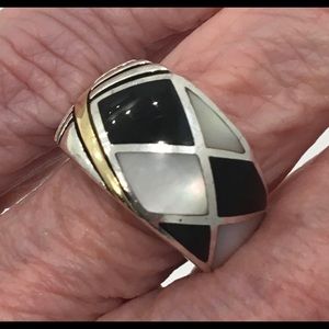 Sterling Silver Mother-of-Pearl and Black Onyx Ring